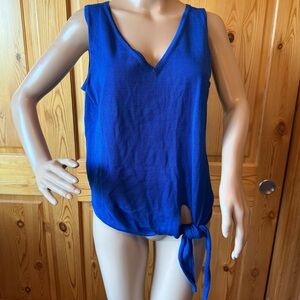 Peruvian Connection Pima Cotton Knit Sweater Top L Blue Tie Side V Neck